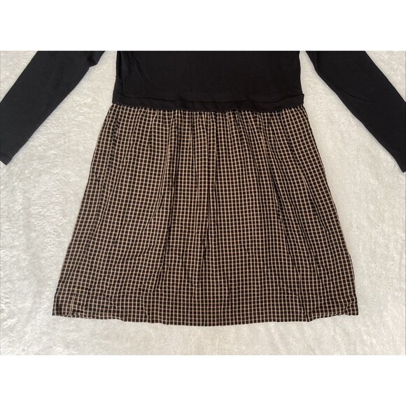 J. Jill Dress Plaid Size S Mixed Media Pocket Flowy Black Checkers Long Sleeve - Picture 3 of 10